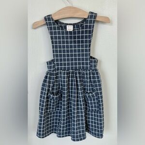 lulu & roo Apron Dress 3T blue white knit grid pinafore pockets Little Road Co.